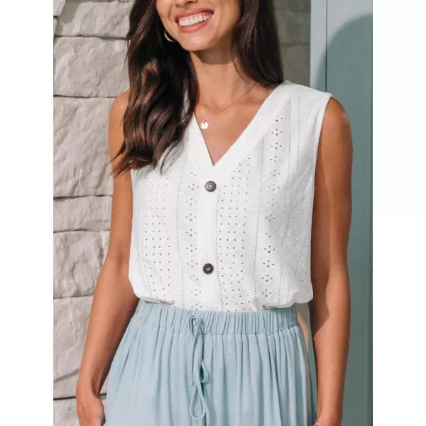 imageCUPSHE Women Tops V Neck Tank Lace Halter Sleeveless Tee Shirt CasualWhite
