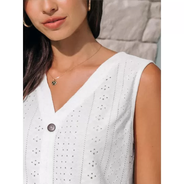 imageCUPSHE Women Tops V Neck Tank Lace Halter Sleeveless Tee Shirt CasualWhite