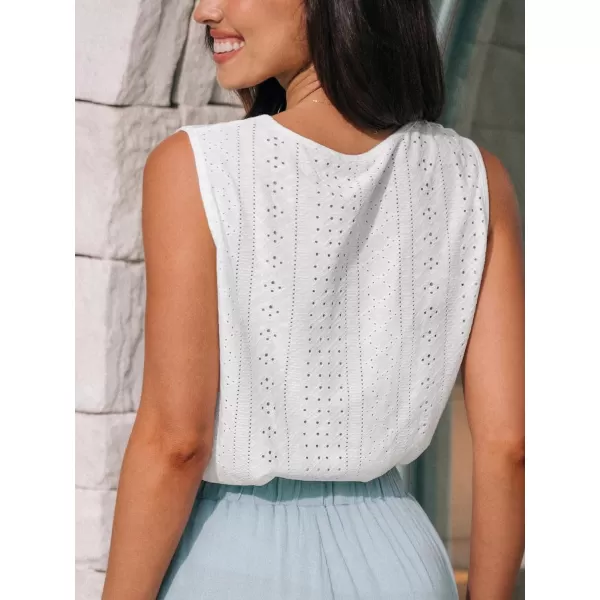 imageCUPSHE Women Tops V Neck Tank Lace Halter Sleeveless Tee Shirt CasualWhite