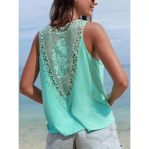 imageCUPSHE Women Tops V Neck Tank Lace Trims Cutout Sleeveless Tee Shirt CasualGreen