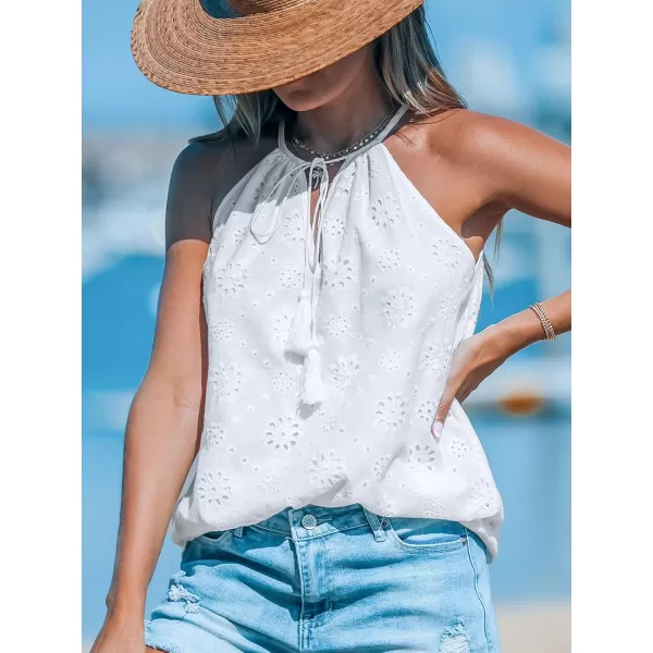 imageCUPSHE Women Tops V Neck Tassel Tie Tank Cutout Sleeveless Tee Shirt CasualWhite
