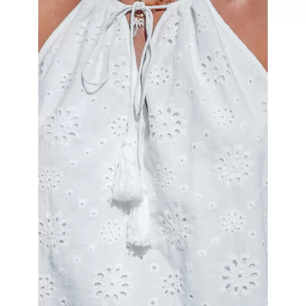 imageCUPSHE Women Tops V Neck Tassel Tie Tank Cutout Sleeveless Tee Shirt CasualWhite