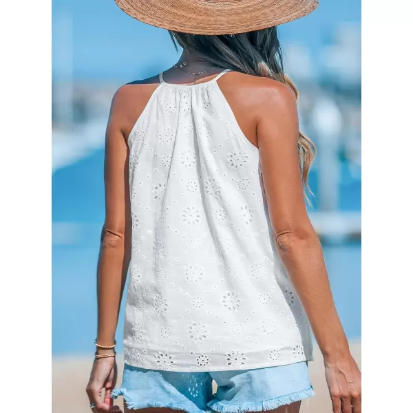 imageCUPSHE Women Tops V Neck Tassel Tie Tank Cutout Sleeveless Tee Shirt CasualWhite