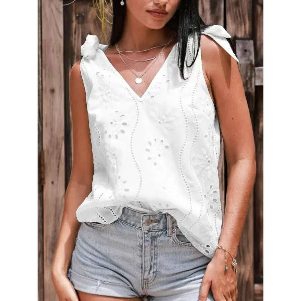imageCUPSHE Women Tops V Neck Tie Shoulder Tank Cutout Sleeveless Tee Shirt CasualWhite