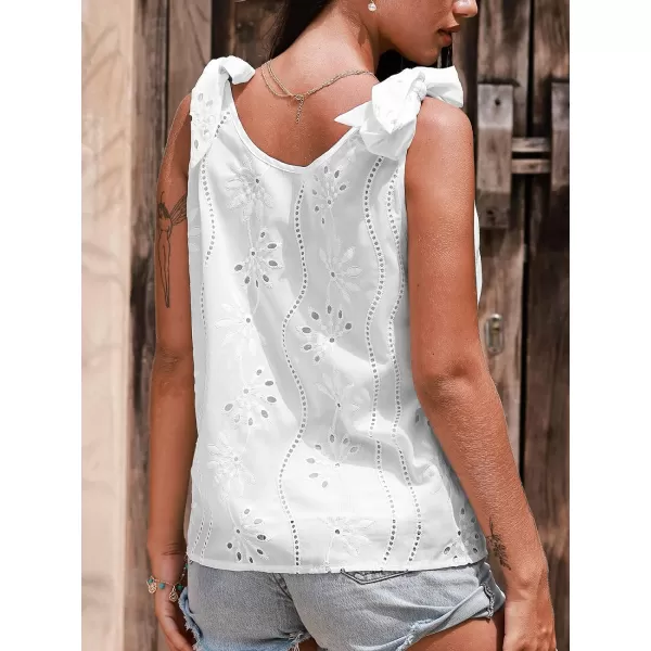 imageCUPSHE Women Tops V Neck Tie Shoulder Tank Cutout Sleeveless Tee Shirt CasualWhite