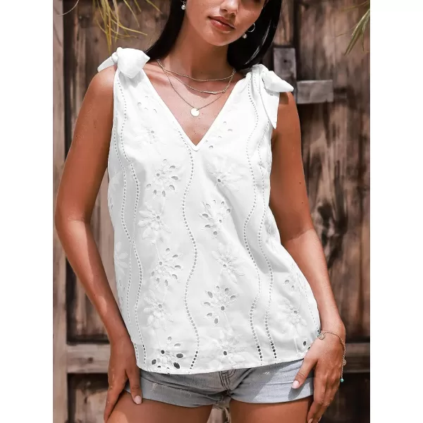 imageCUPSHE Women Tops V Neck Tie Shoulder Tank Cutout Sleeveless Tee Shirt CasualWhite