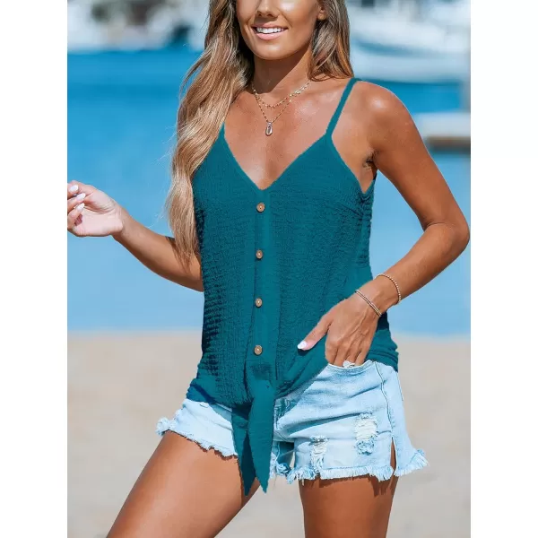 imageCUPSHE Women Tops VNeck Front Tie Cami Tank Sleeveless Button Front Shirt Casual SummerBlue
