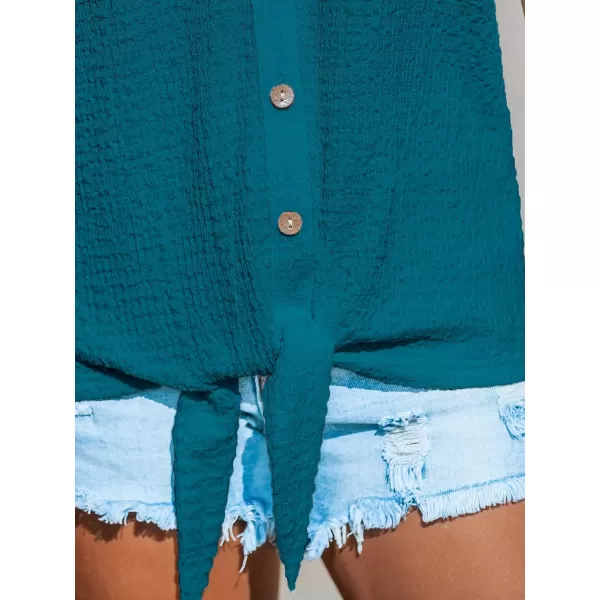 imageCUPSHE Women Tops VNeck Front Tie Cami Tank Sleeveless Button Front Shirt Casual SummerBlue