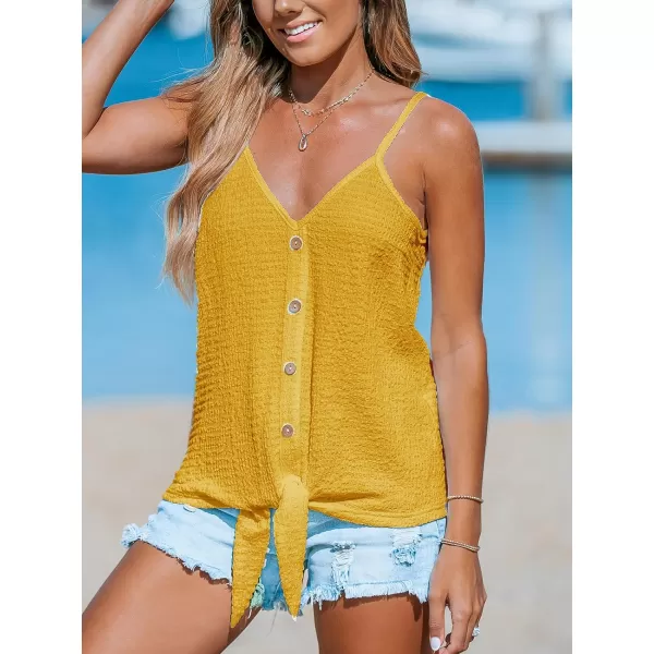 imageCUPSHE Women Tops VNeck Front Tie Cami Tank Sleeveless Button Front Shirt Casual SummerYellow