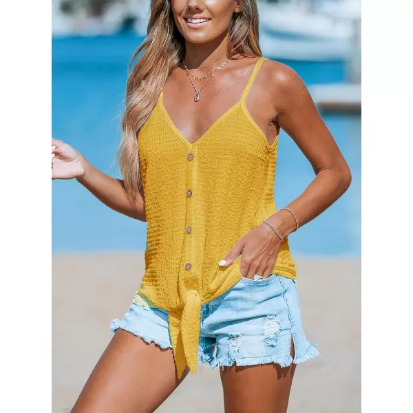 imageCUPSHE Women Tops VNeck Front Tie Cami Tank Sleeveless Button Front Shirt Casual SummerYellow