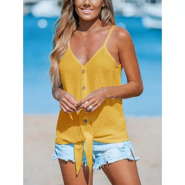imageCUPSHE Women Tops VNeck Front Tie Cami Tank Sleeveless Button Front Shirt Casual SummerYellow