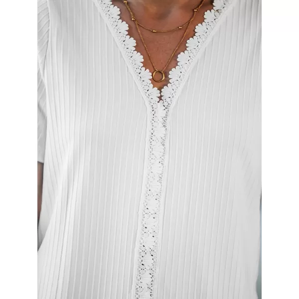 imageCUPSHE Women Tops VNeck Lace Trims Tee Short Sleeve Shirt Dressy CasualWhite