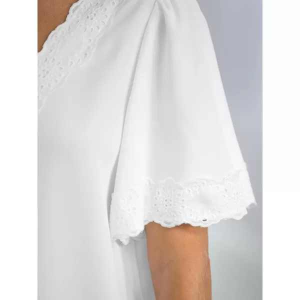 imageCUPSHE Women Tops VNeck Ruffle Short Sleeve Lace Trim Casual ShirtWhite