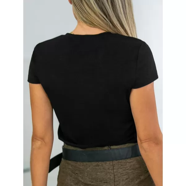 imageCUPSHE Women Tops VNeck Short Sleeve Front Buttons Casual ShirtBlack