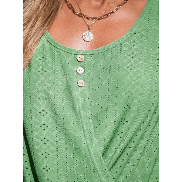 imageCUPSHE Women Tops Wisteria Eyelet Cami Sleeveless Shirt Solid Button Front Tee Casual DressyGreen