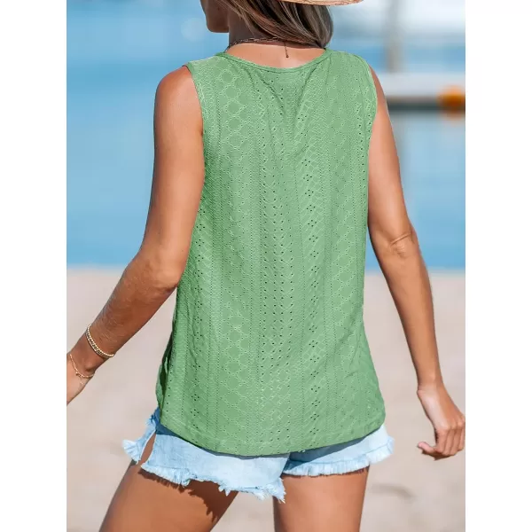 imageCUPSHE Women Tops Wisteria Eyelet Cami Sleeveless Shirt Solid Button Front Tee Casual DressyGreen