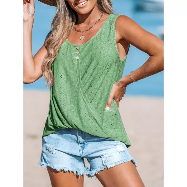 imageCUPSHE Women Tops Wisteria Eyelet Cami Sleeveless Shirt Solid Button Front Tee Casual DressyGreen