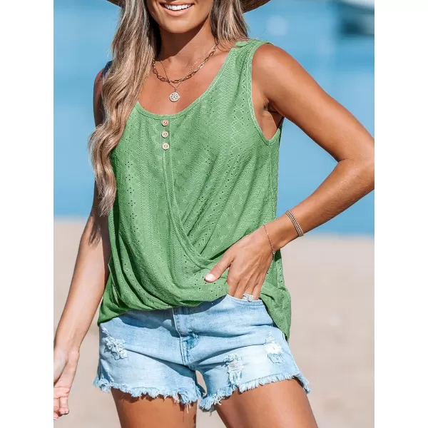 imageCUPSHE Women Tops Wisteria Eyelet Cami Sleeveless Shirt Solid Button Front Tee Casual DressyGreen