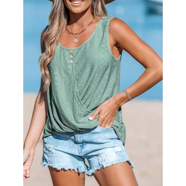 imageCUPSHE Women Tops Wisteria Eyelet Cami Sleeveless Shirt Solid Button Front Tee Casual DressyLight Green