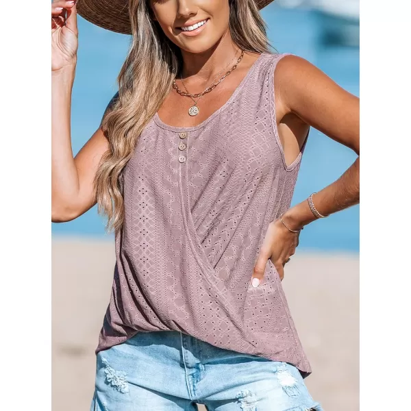 imageCUPSHE Women Tops Wisteria Eyelet Cami Sleeveless Shirt Solid Button Front Tee Casual DressyPink
