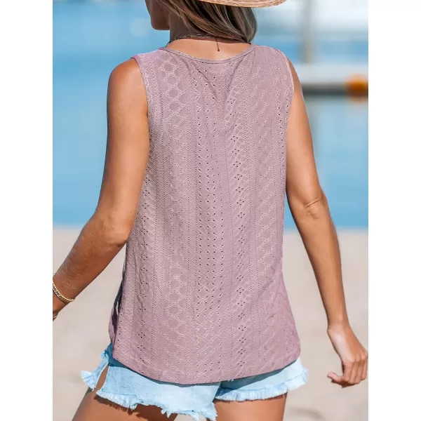 imageCUPSHE Women Tops Wisteria Eyelet Cami Sleeveless Shirt Solid Button Front Tee Casual DressyPink