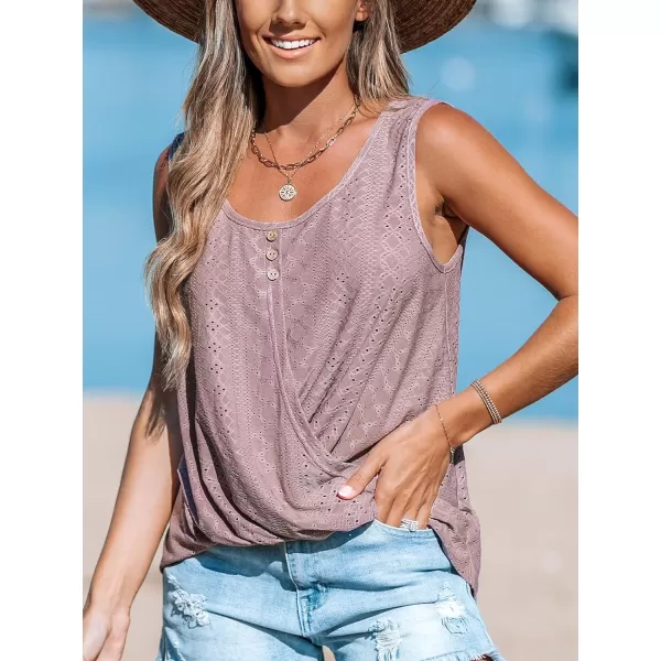 imageCUPSHE Women Tops Wisteria Eyelet Cami Sleeveless Shirt Solid Button Front Tee Casual DressyPink