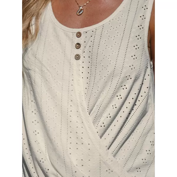 imageCUPSHE Women Tops Wisteria Eyelet Cami Sleeveless Shirt Solid Button Front Tee Casual DressyWhite