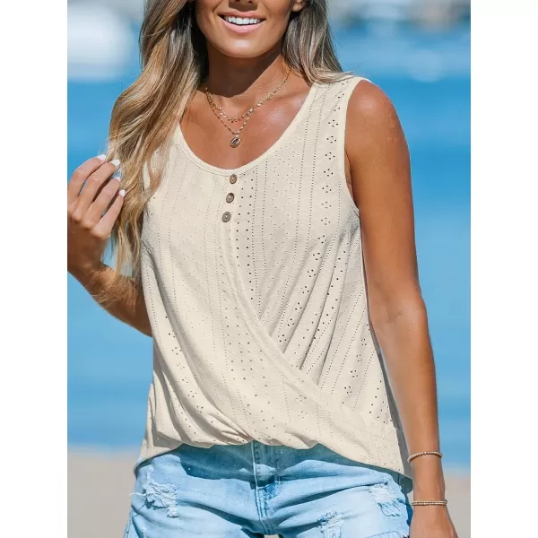 imageCUPSHE Women Tops Wisteria Eyelet Cami Sleeveless Shirt Solid Button Front Tee Casual DressyWhite