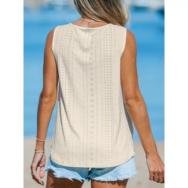 imageCUPSHE Women Tops Wisteria Eyelet Cami Sleeveless Shirt Solid Button Front Tee Casual DressyWhite