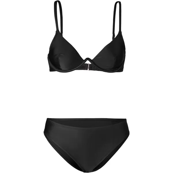 imageCUPSHE Women Triangle Top Low Waist Bikini Set with Back Hook Two Piece Bathing SuitBlack