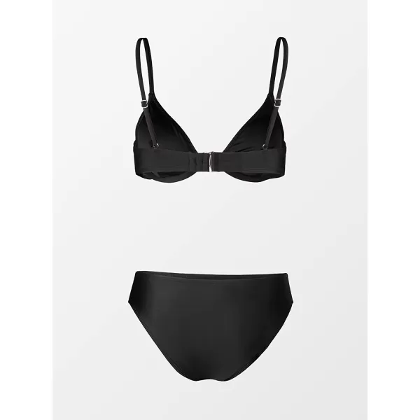 imageCUPSHE Women Triangle Top Low Waist Bikini Set with Back Hook Two Piece Bathing SuitBlack