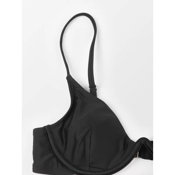 imageCUPSHE Women Triangle Top Low Waist Bikini Set with Back Hook Two Piece Bathing SuitBlack