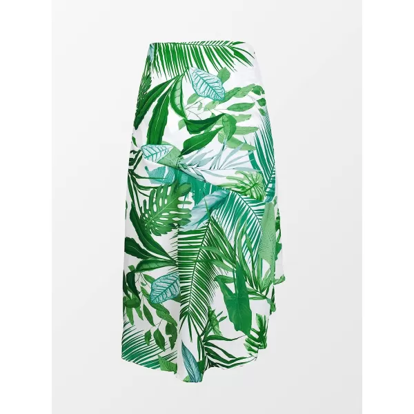 imageCUPSHE Women Tunic Dress Tropical Print Fitted Waisted RuffleGreen