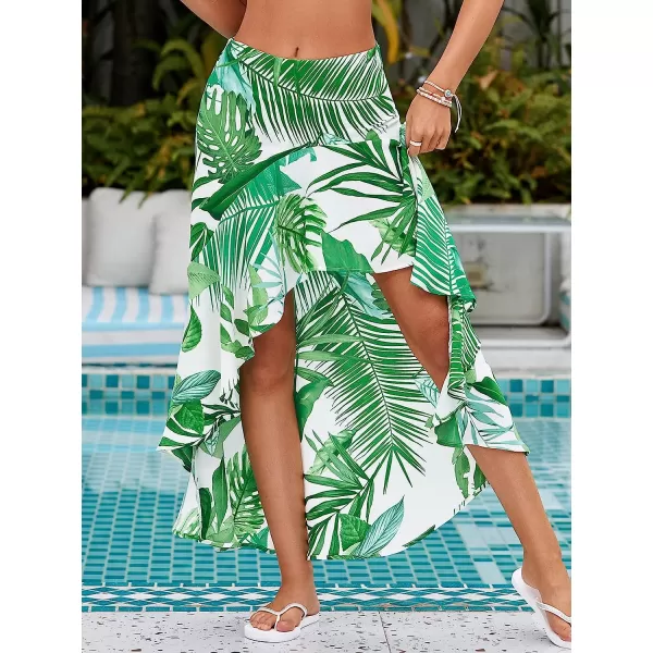 imageCUPSHE Women Tunic Dress Tropical Print Fitted Waisted RuffleGreen