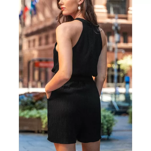 imageCUPSHE Women Turtelneck Elastic Waist Rompers With Tie Closure Sleeveless Straight LegBlack