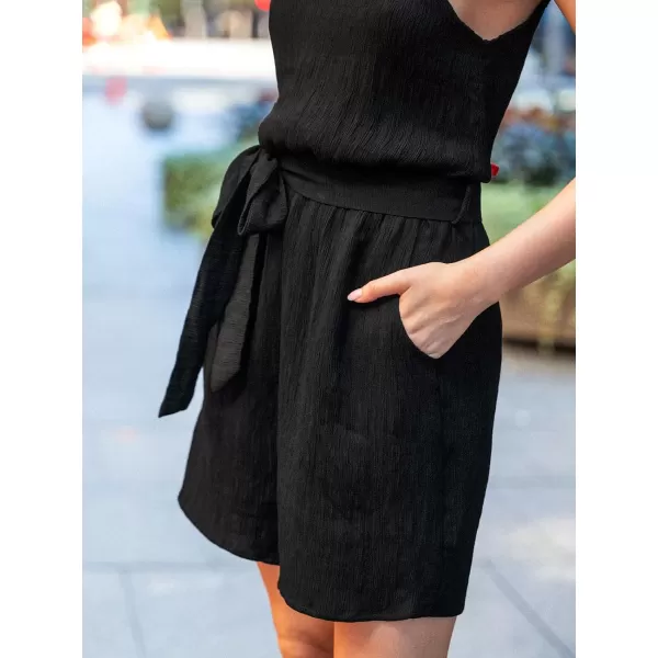 imageCUPSHE Women Turtelneck Elastic Waist Rompers With Tie Closure Sleeveless Straight LegBlack