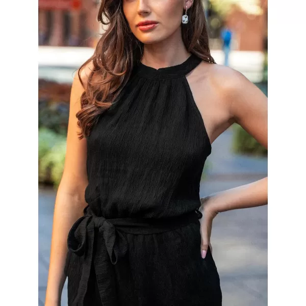 imageCUPSHE Women Turtelneck Elastic Waist Rompers With Tie Closure Sleeveless Straight LegBlack