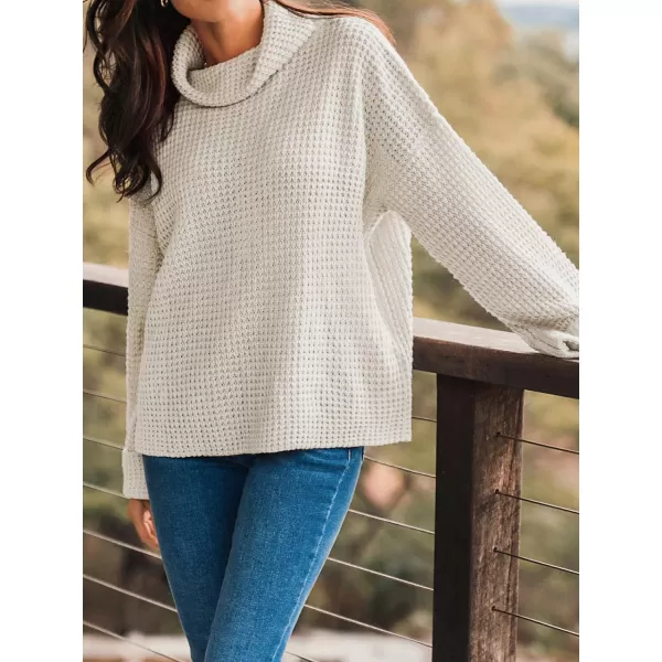 imageCUPSHE Women Turtleneck Sweater Chunky Knit Casual Tops Long Sleeves Rolled Cuffs SweatersIvory White