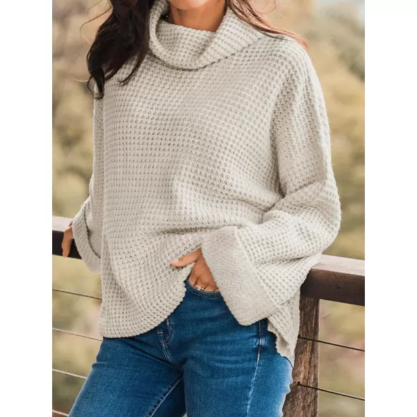imageCUPSHE Women Turtleneck Sweater Chunky Knit Casual Tops Long Sleeves Rolled Cuffs SweatersIvory White
