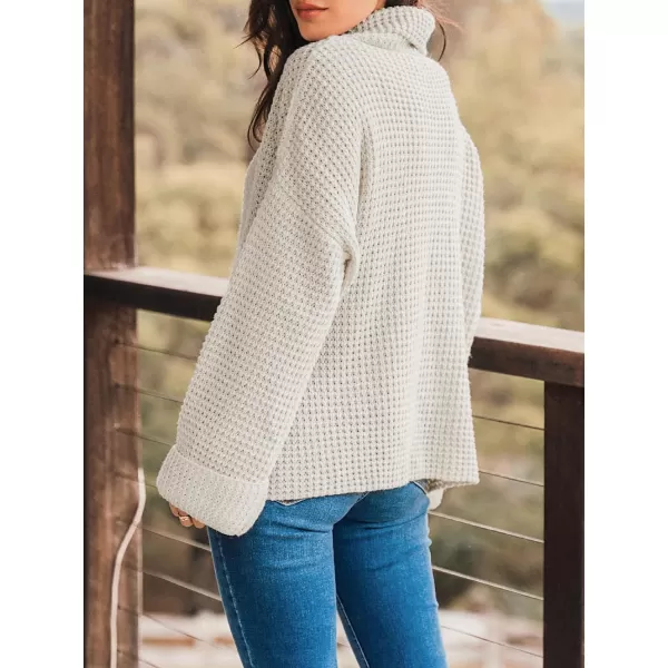 imageCUPSHE Women Turtleneck Sweater Chunky Knit Casual Tops Long Sleeves Rolled Cuffs SweatersIvory White