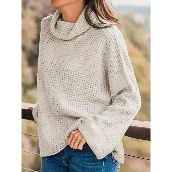 imageCUPSHE Women Turtleneck Sweater Chunky Knit Casual Tops Long Sleeves Rolled Cuffs SweatersIvory White
