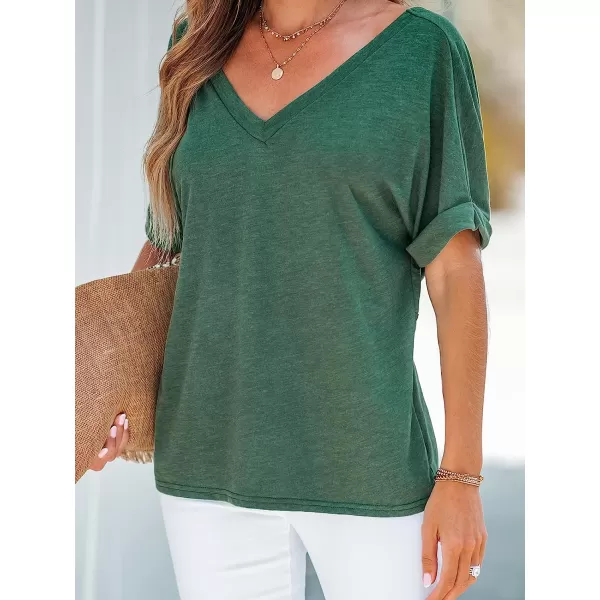 imageCUPSHE Women Twisted Backless Tee Short Sleeves Top V Neck Shirts CasualGreen