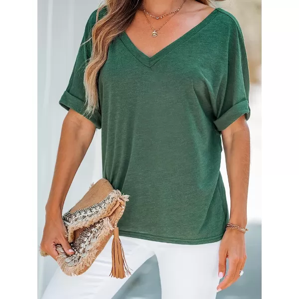 imageCUPSHE Women Twisted Backless Tee Short Sleeves Top V Neck Shirts CasualGreen