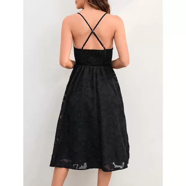 imageCUPSHE Women V Neck Backless Elastic Waist Maxi Slip Dress with Split SideBlack