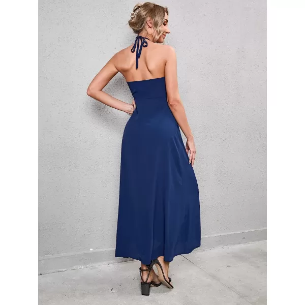 imageCUPSHE Women V Neck Backless Elastic Waist Maxi Slip Dress with Split SideBlue