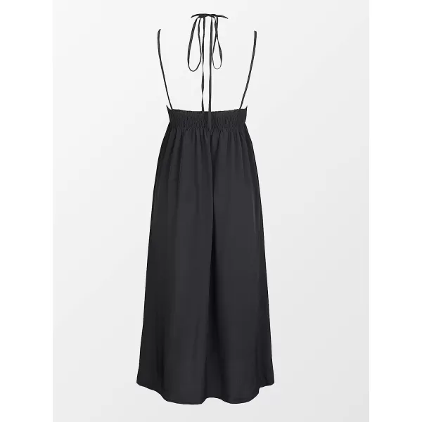 imageCUPSHE Women V Neck Backless Elastic Waist Maxi Slip Dress with Split SideDark Black