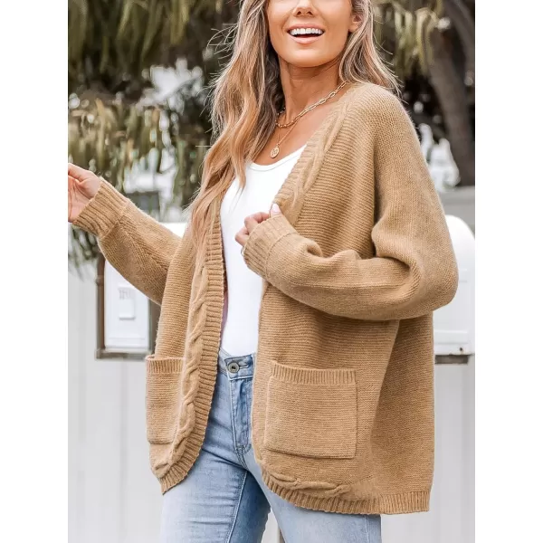 imageCUPSHE Women V Neck Brown Cardigans Knit Sweater Casual Tops Long SleevesBrown