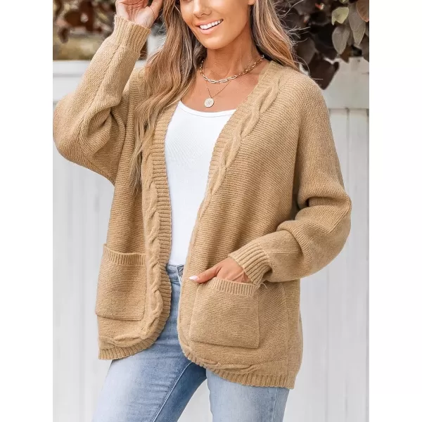 imageCUPSHE Women V Neck Brown Cardigans Knit Sweater Casual Tops Long SleevesBrown