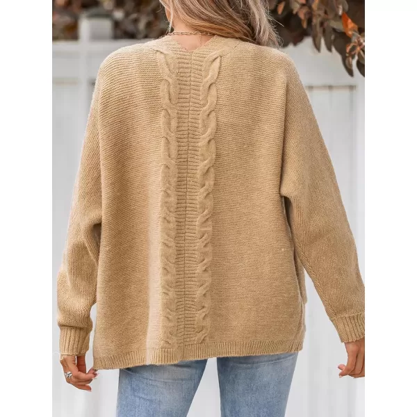 imageCUPSHE Women V Neck Brown Cardigans Knit Sweater Casual Tops Long SleevesBrown