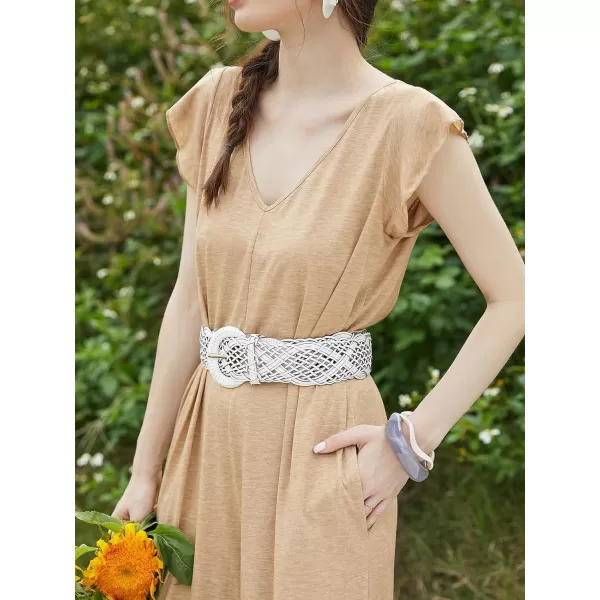 imageCUPSHE Women V Neck Casual Jumpsuit Short Ruffle Sleeve Wide Legs Loose Fit Romper with PocketsKhaki